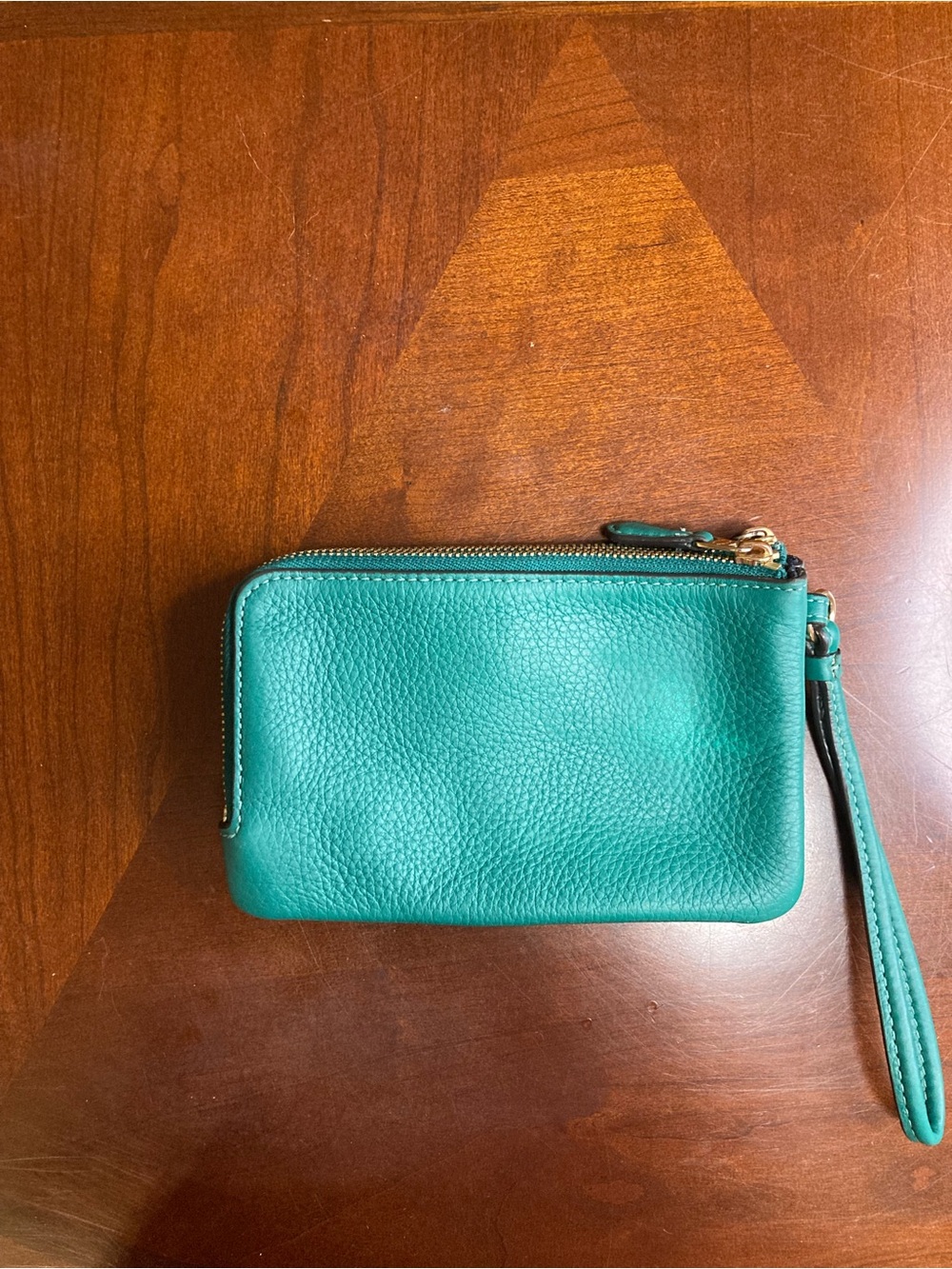 Coach CP483 Shamrock Green Pebbled Leather Corner Double Zip Wristlet EUC - Picture 4 of 12